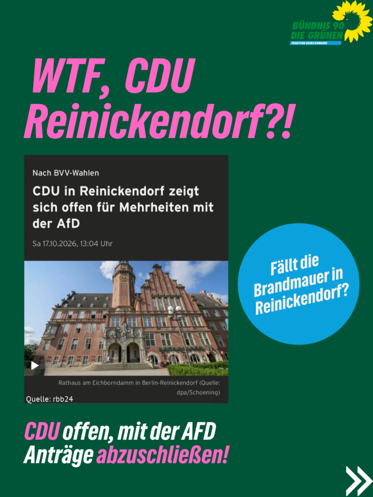 Grüne Fraktion Reinickendorf lehnt AfD-Zusammenarbeit ab